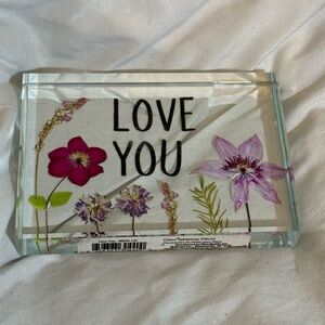 Floral Glass Tabletop Decor - Love You message with pressed flowers